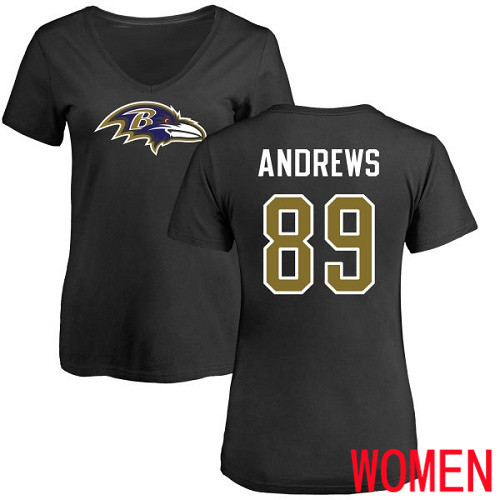 Baltimore Ravens Black Women Mark Andrews Name and Number Logo NFL Football #89 T Shirt->women nfl jersey->Women Jersey